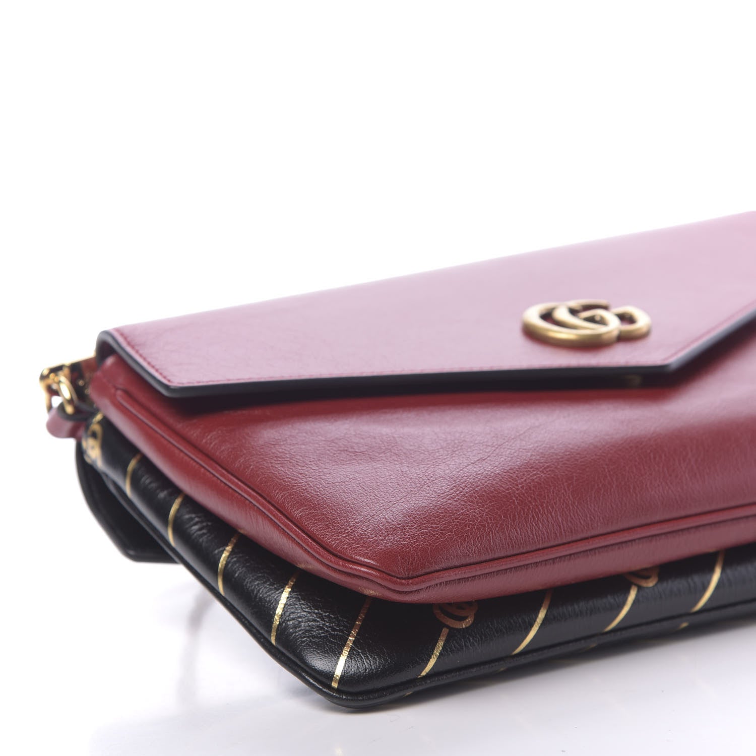 Gucci Calfskin Diagonal GG Medium Thiara Double Envelope Shoulder Bag Black Red 9 of 12
