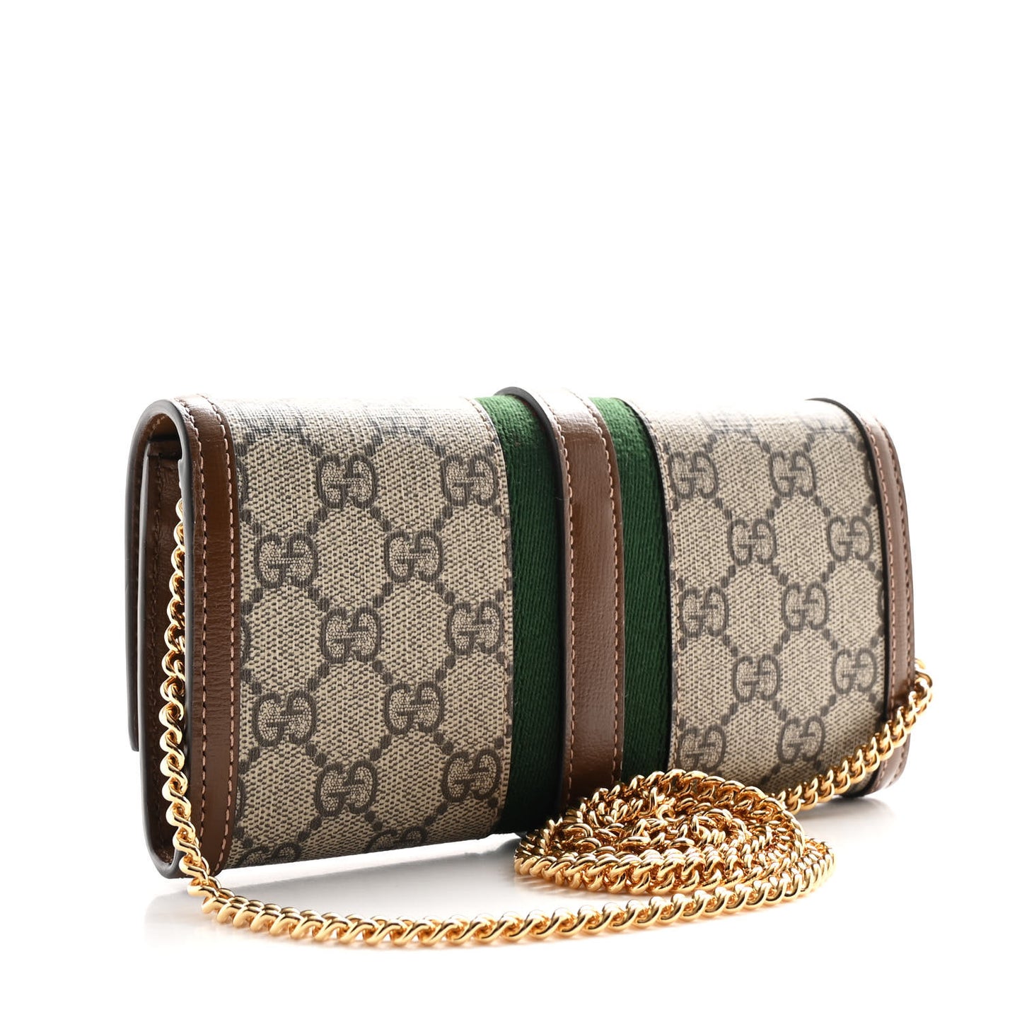 GG Supreme Monogram Azalea Calfskin Web Jackie 1961 Chain Wallet Beige Ebony Brown Sugar