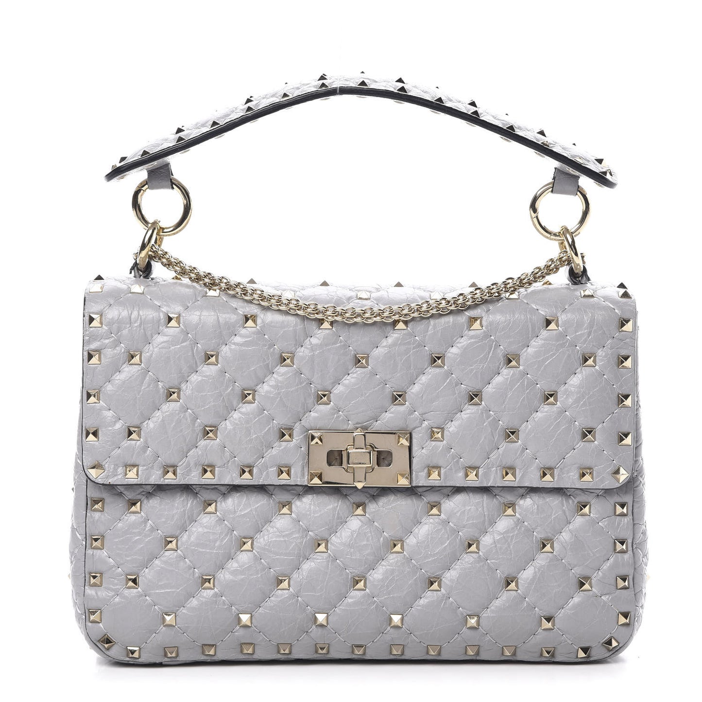Craquele Nappa Medium Rockstud Spike Shoulder Bag Pastel Grey