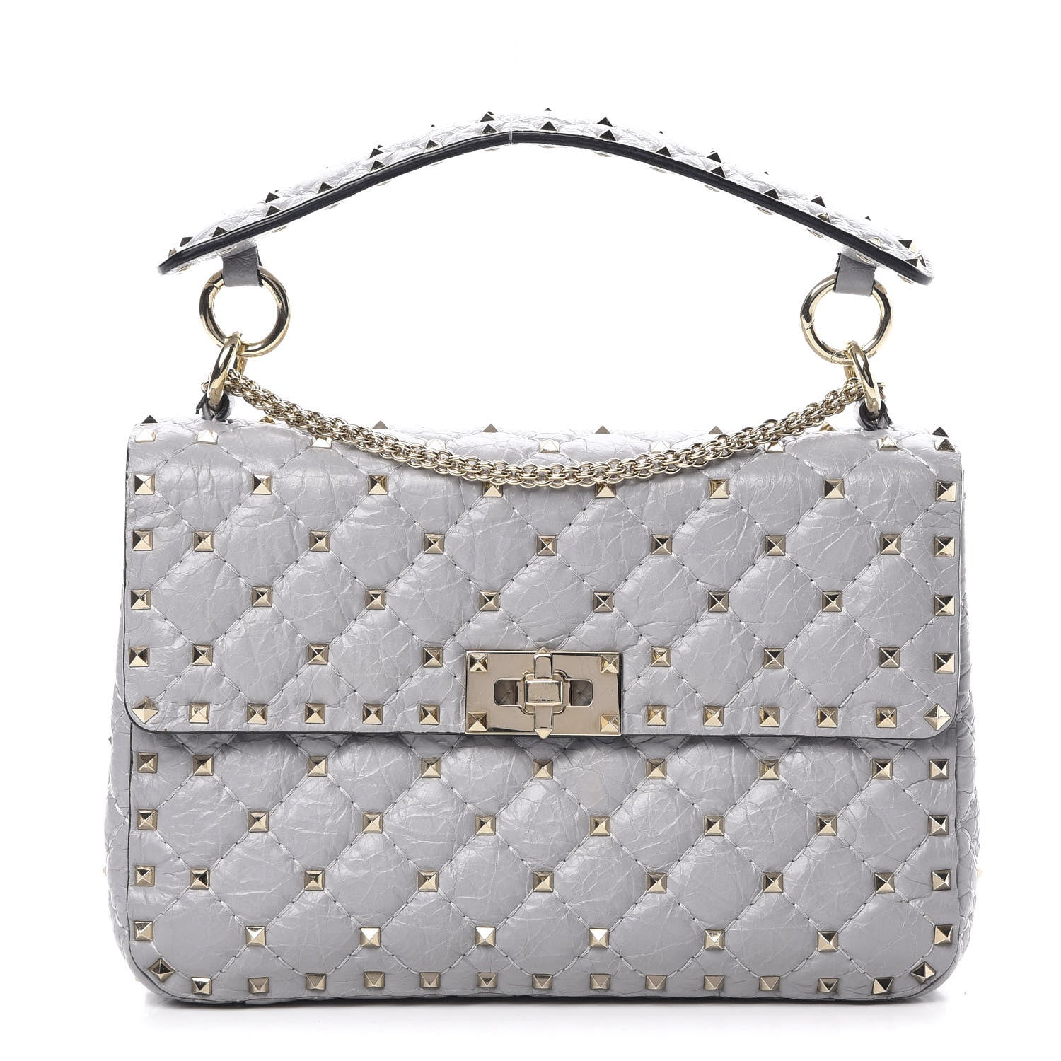 Valentino Garavani Craquele Nappa Medium Rockstud Spike Shoulder Bag Pastel Grey 1 of 12