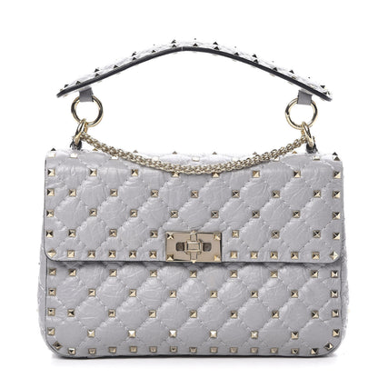 Valentino Garavani Craquele Nappa Medium Rockstud Spike Shoulder Bag Pastel Grey 1 of 12