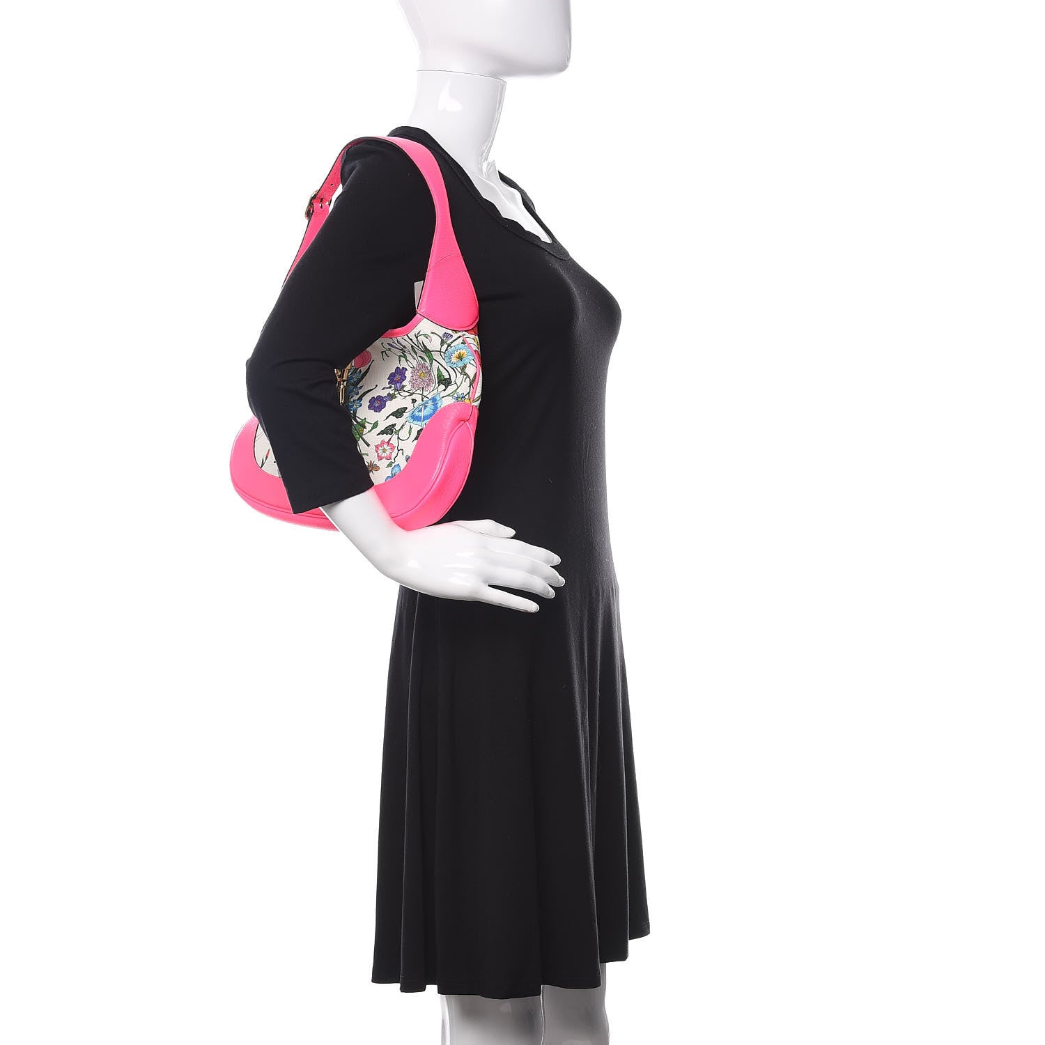 Gucci Canvas Flora Medium Jackie Hobo Fuchsia 2 of 9