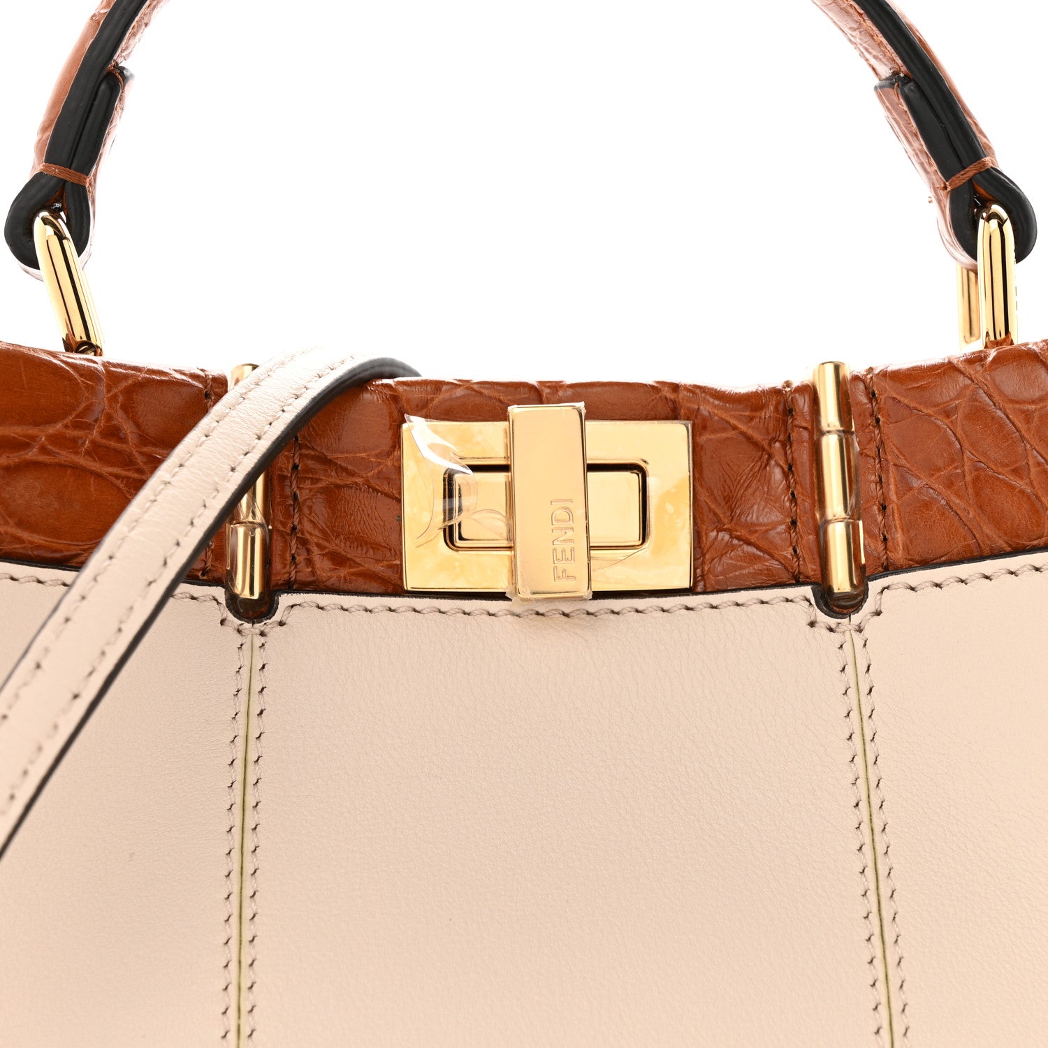 Fendi Calfskin Crocodile Mini Peekaboo Iconic Satchel Camelia