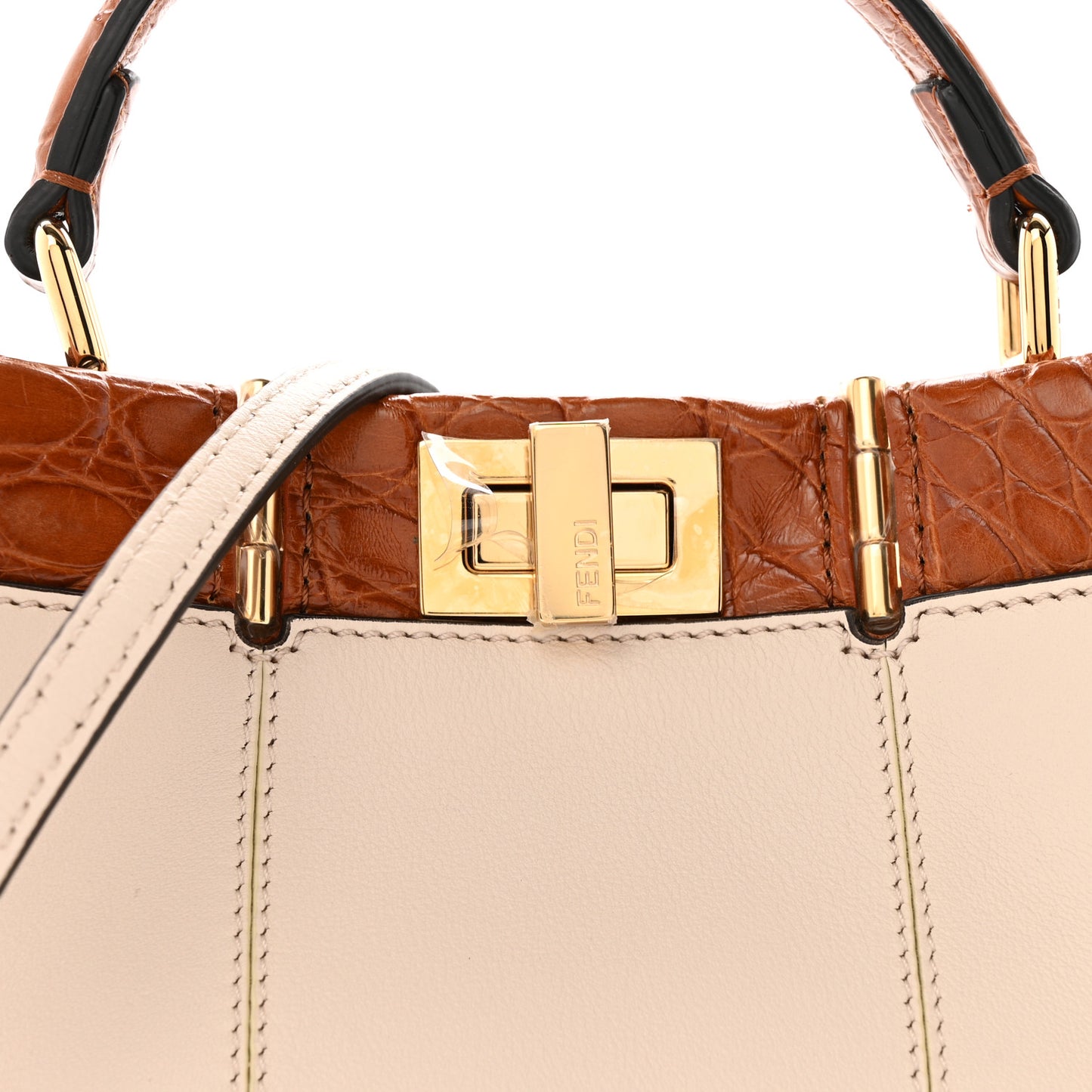 Calfskin Crocodile Mini Peekaboo Iconic Satchel Camelia Toast