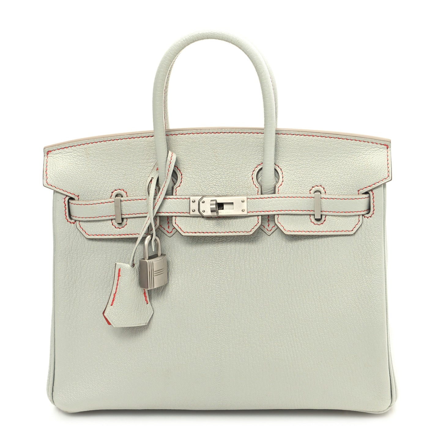 Chevre Mysore Horseshoe Birkin 25 Gris Perle Orange Poppy