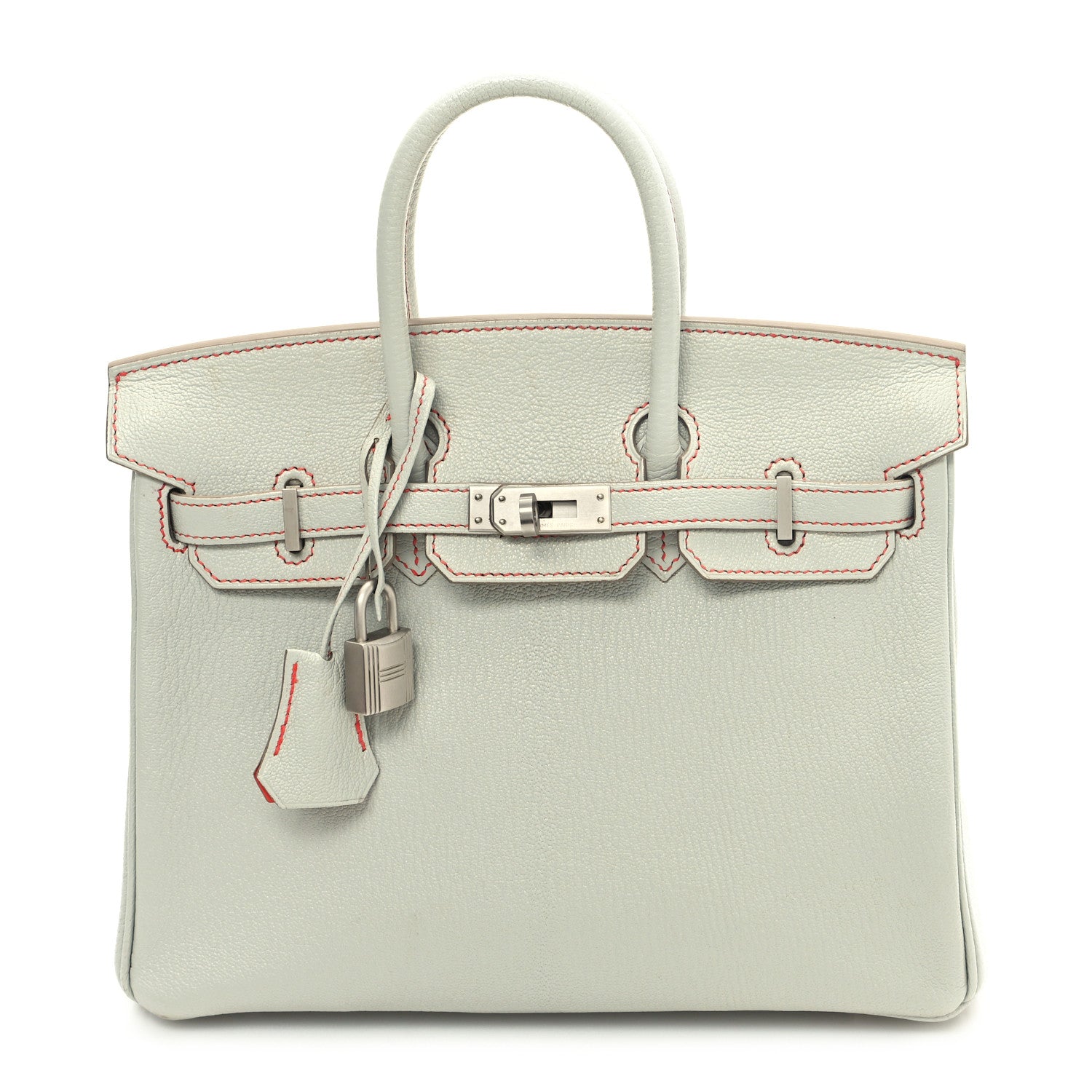 Hermes Chevre Mysore Horseshoe Birkin 25 Gris Perle Orange Poppy 1 of 12