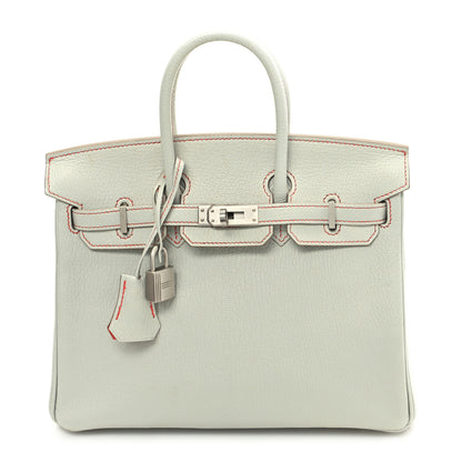 Hermes Chevre Mysore Horseshoe Birkin 25 Gris Perle Orange Poppy 1 of 12