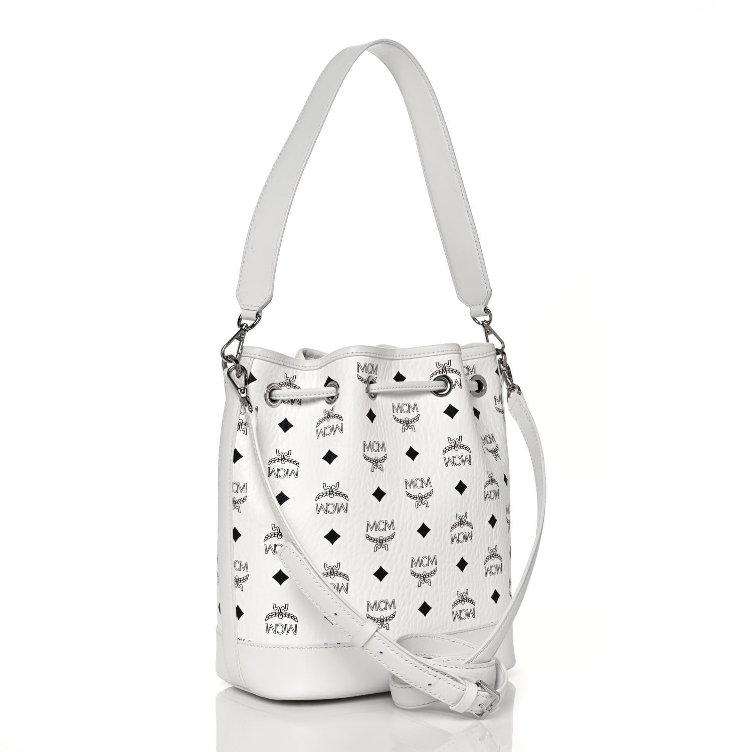 MCM Visetos Medium Dessau Drawstring Bucket Bag White 4 of 15