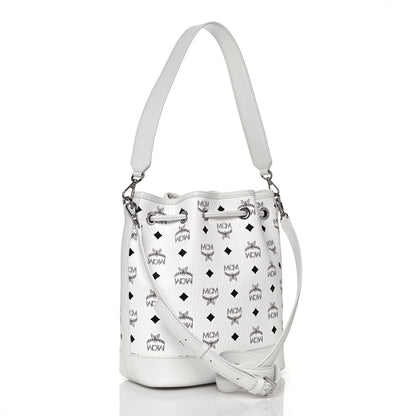 MCM Visetos Medium Dessau Drawstring Bucket Bag White 4 of 15