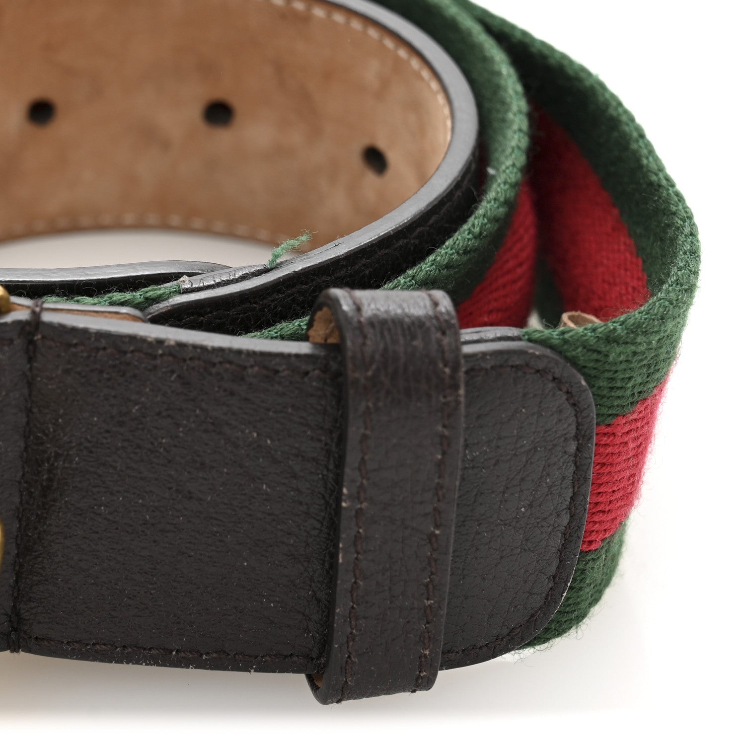 Gucci Nylon Calfskin Double G Web 40mm Belt 85 34 Green Red Dark Cocoa 6 of 8