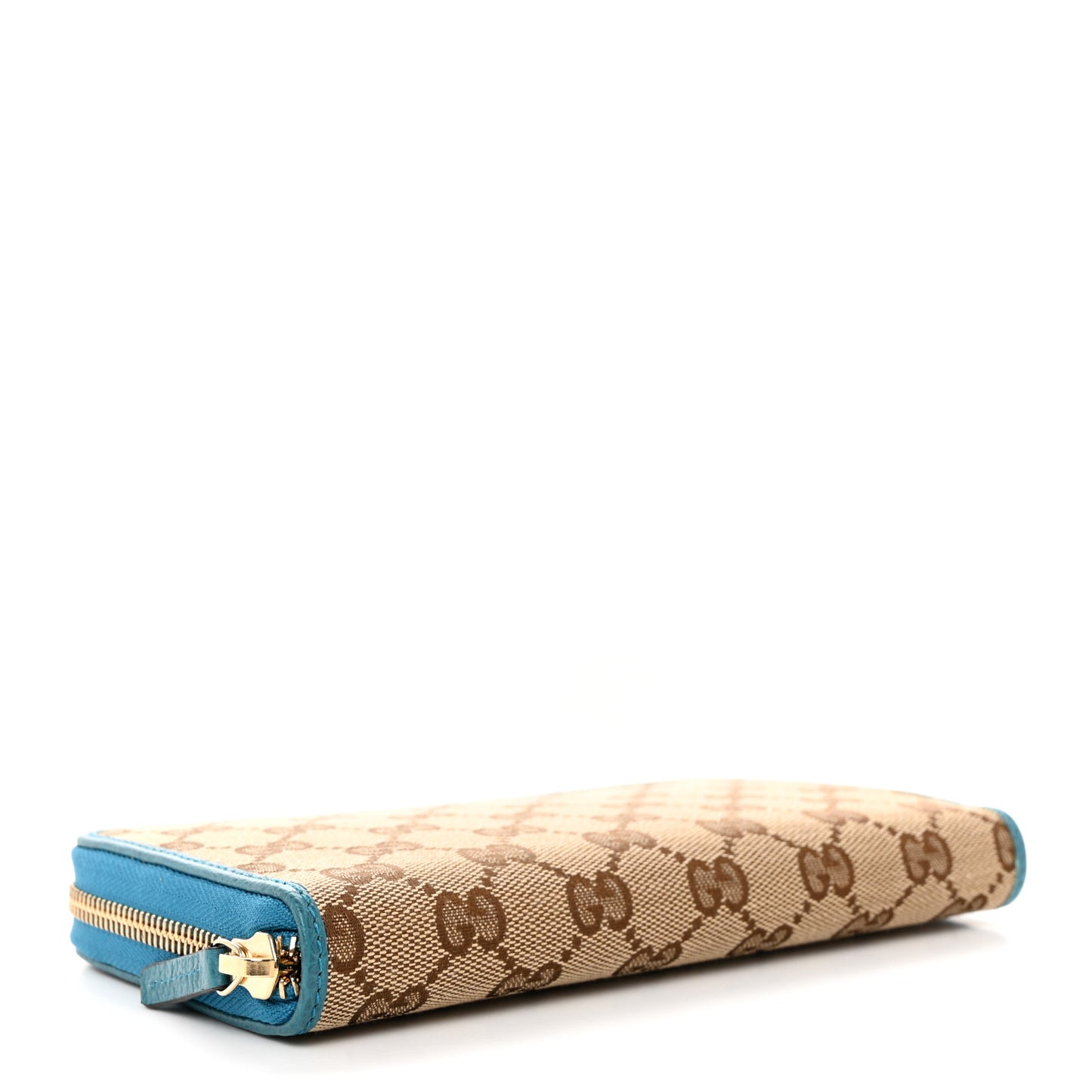 Monogram Dollar Calfskin Zip Around Wallet Beige Ebony Mineral Blue