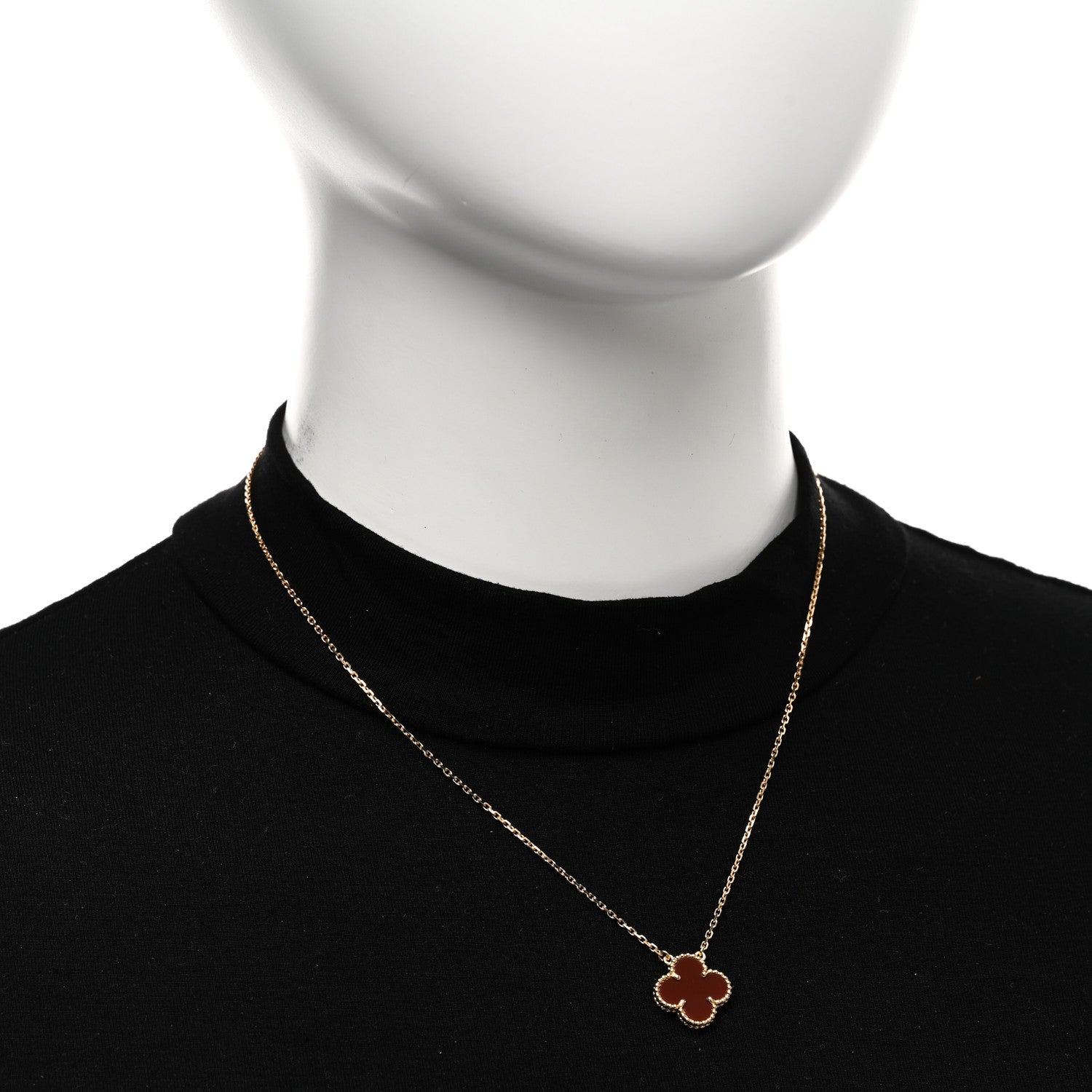 Van Cleef & Arpels 18K Yellow Gold Carnelian Vintage Alhambra Pendant Necklace 2 of 5