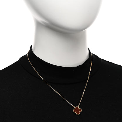 Van Cleef & Arpels 18K Yellow Gold Carnelian Vintage Alhambra Pendant Necklace 2 of 5