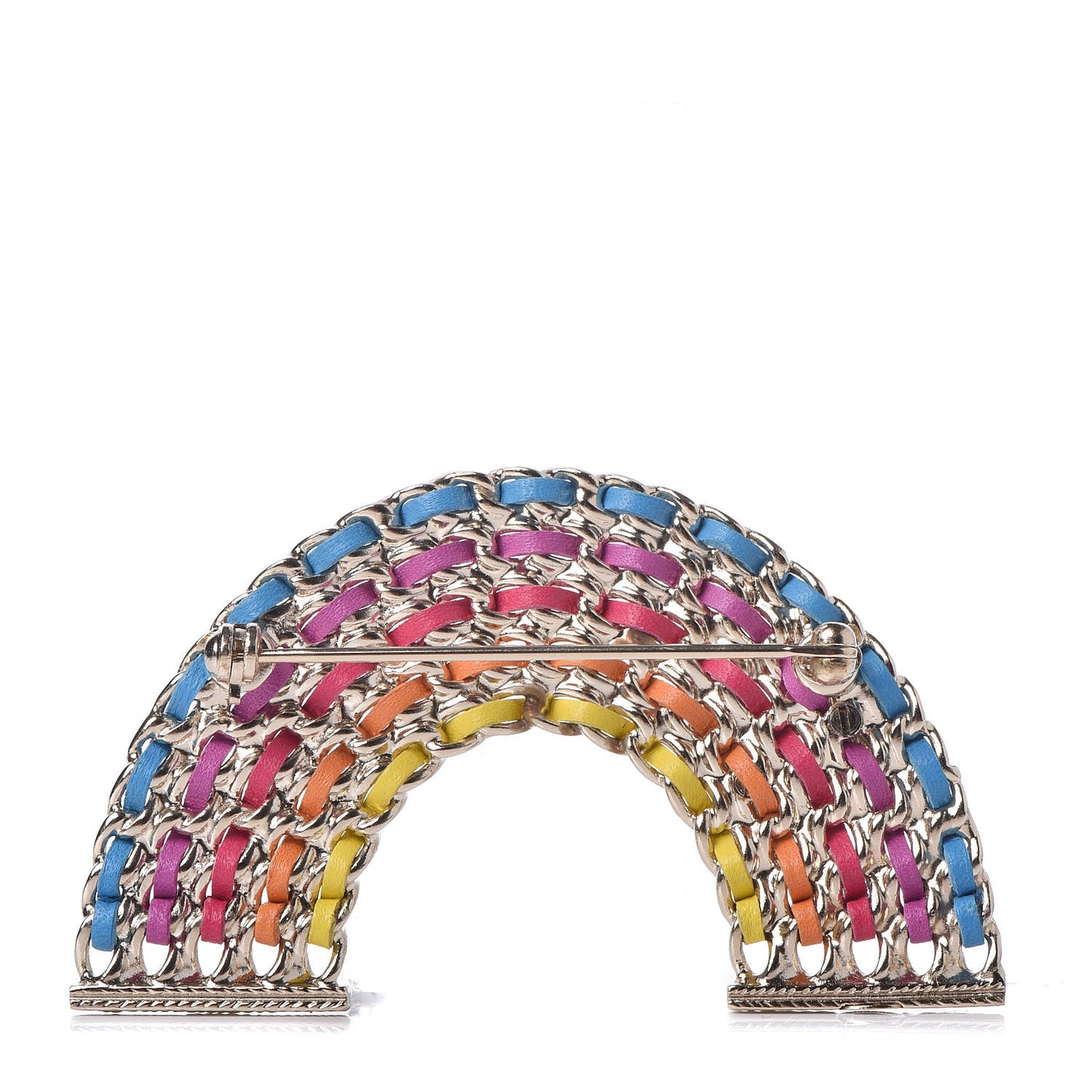 Lambskin Chain Rainbow CC Brooch Gold Multicolor