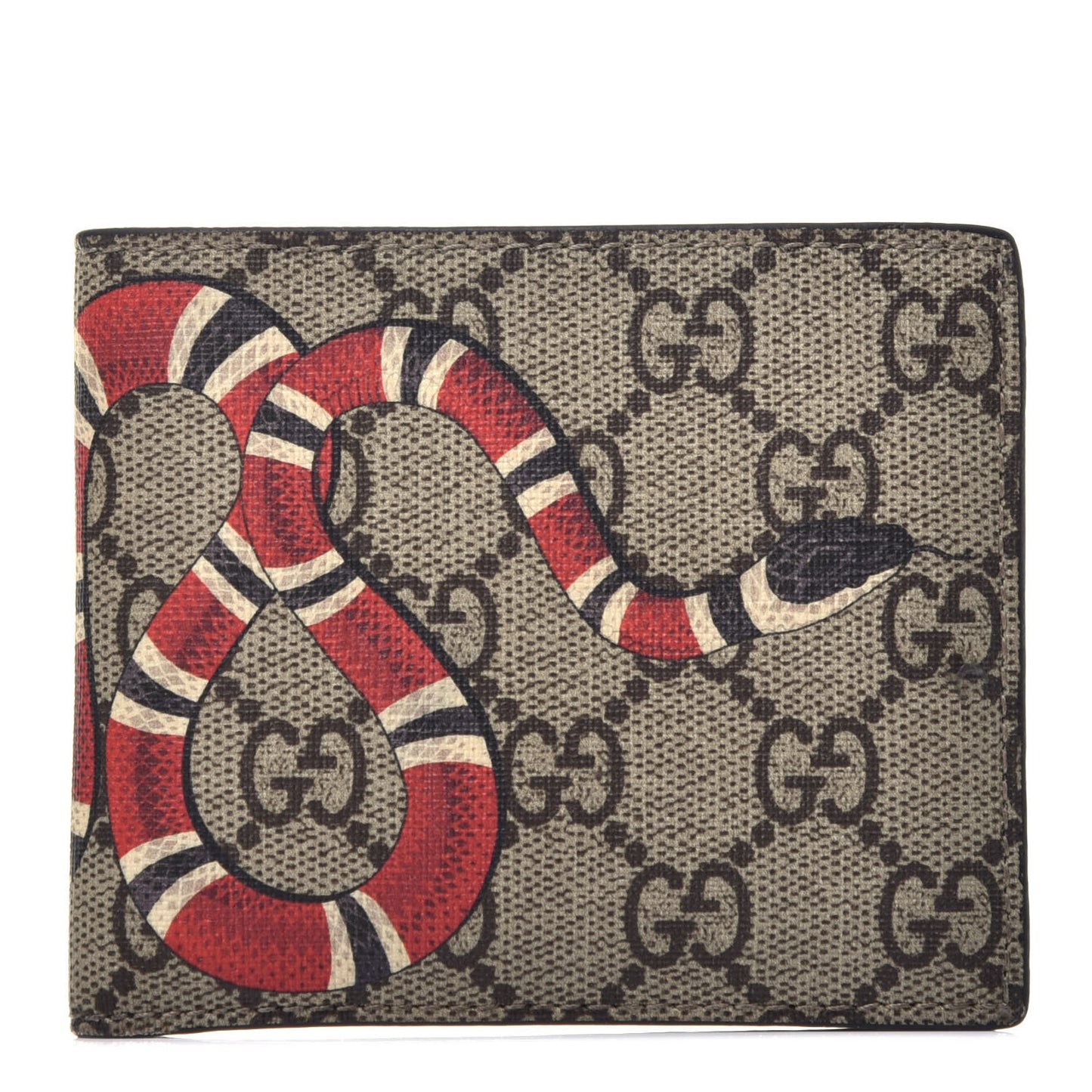 GG Supreme Monogram Selleria Calfskin Kingsnake Nice Bi-Fold Wallet Beige Ebony Multicolor Black