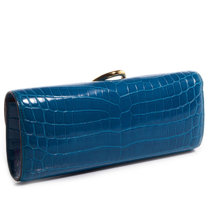 Hermes Shiny Niloticus Crocodile Egee Clutch Bleu Izmir 3 of 9