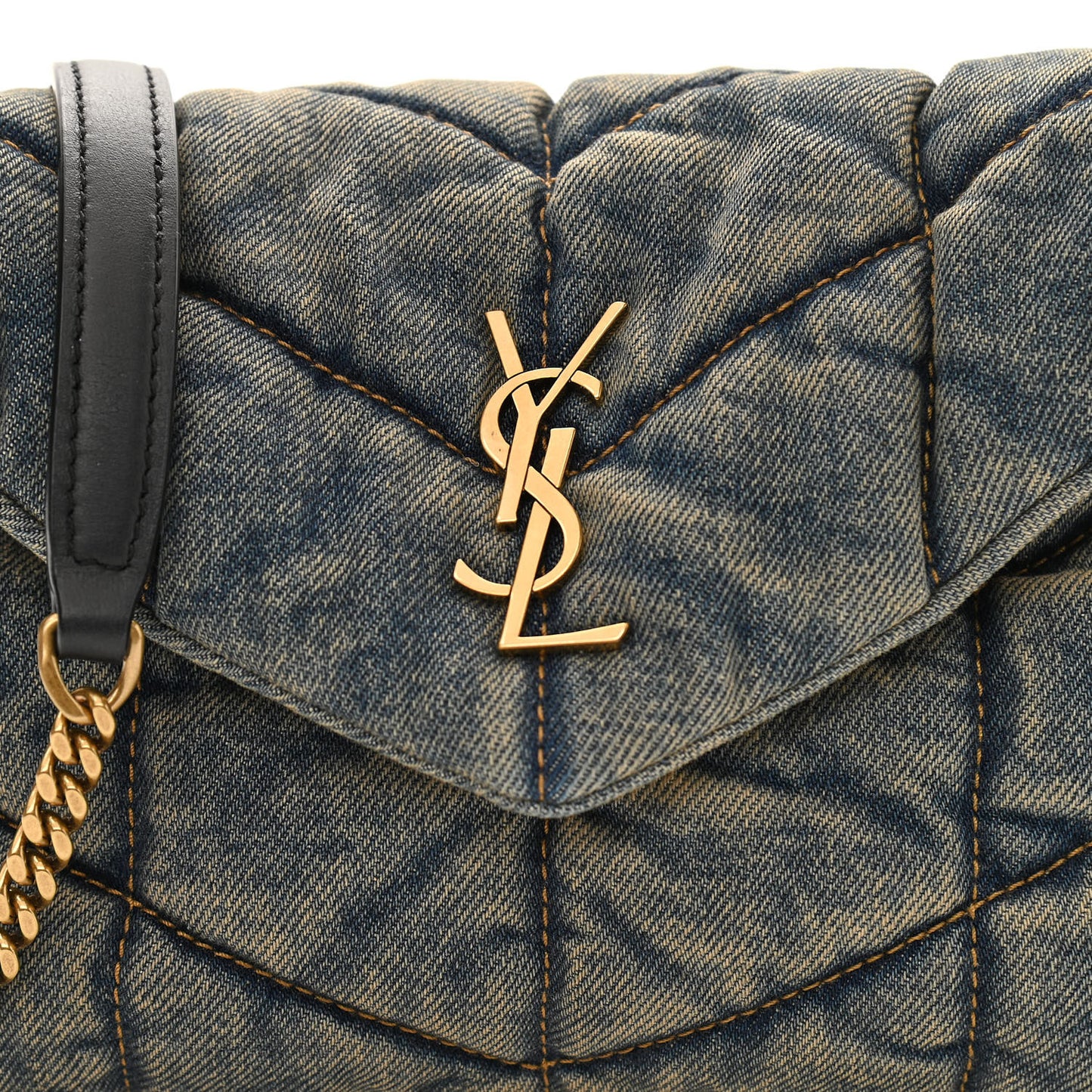 Denim Quilted Toy Loulou Puffer Monogram Chain Satchel Blue Black