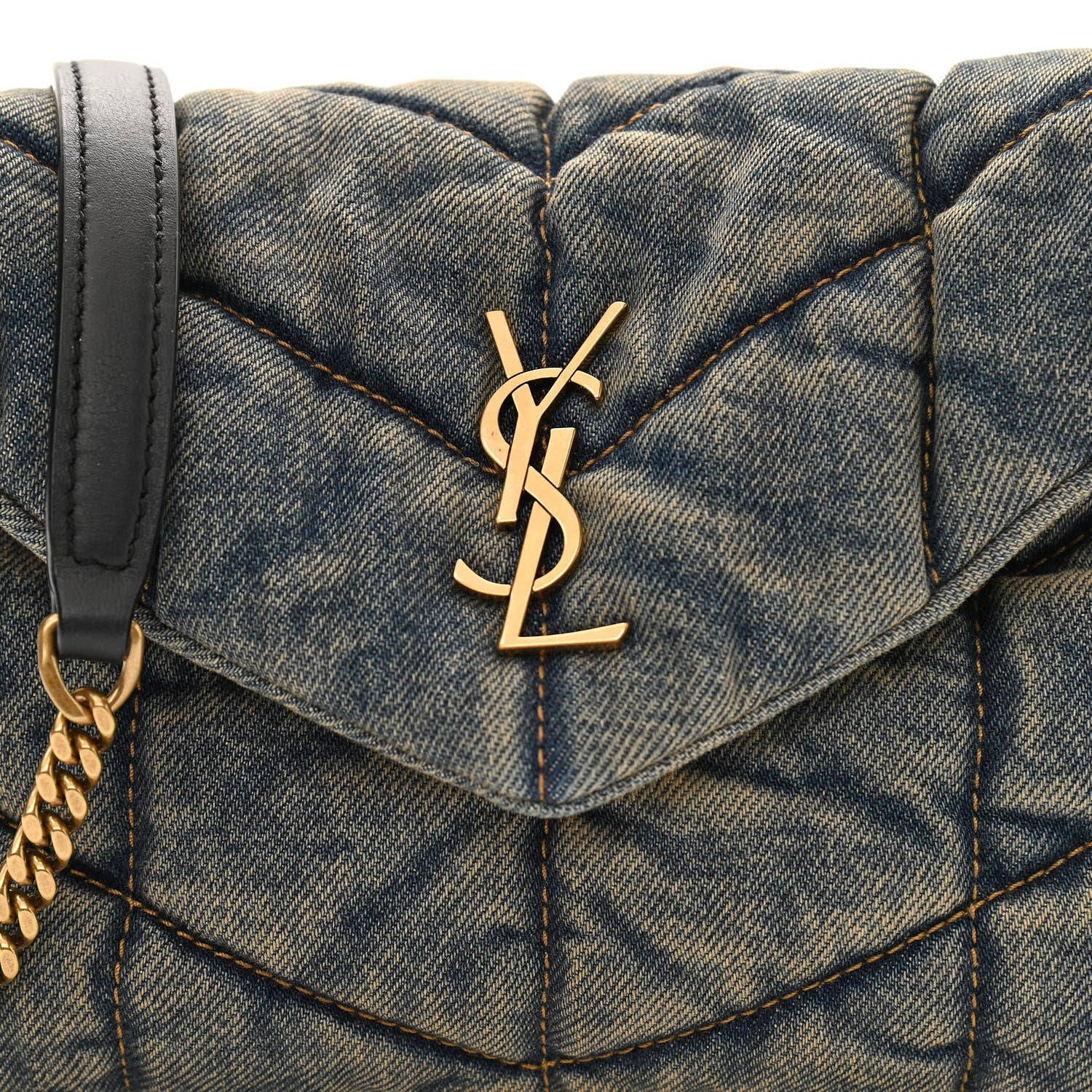 Saint Laurent Denim Quilted Toy Loulou Puffer Monogram Chain Satchel Blue Black 8 of 10