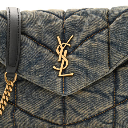 Saint Laurent Denim Quilted Toy Loulou Puffer Monogram Chain Satchel Blue Black 8 of 10