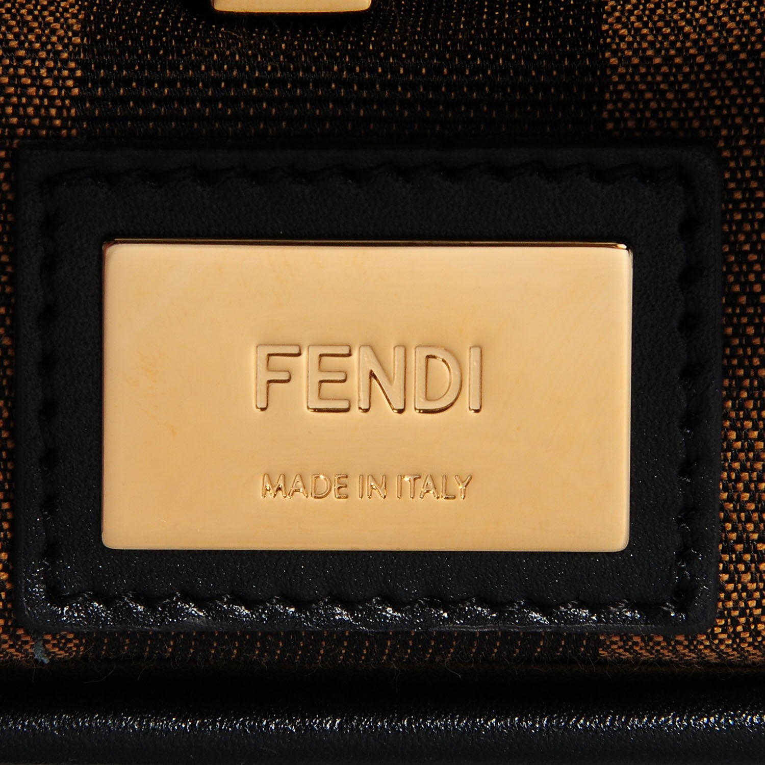 Fendi Vitello Morgan Fabric Jacquard Pequin Medium Peekaboo Iconic Satchel Black Tobacco 6 of 11