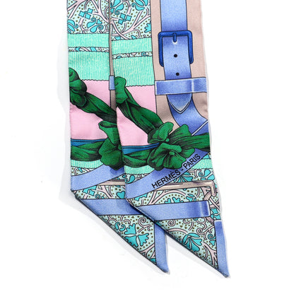 Hermes Silk Grand Manege Fleuri Twilly Rose Pale Turquoise Parme 2 of 4