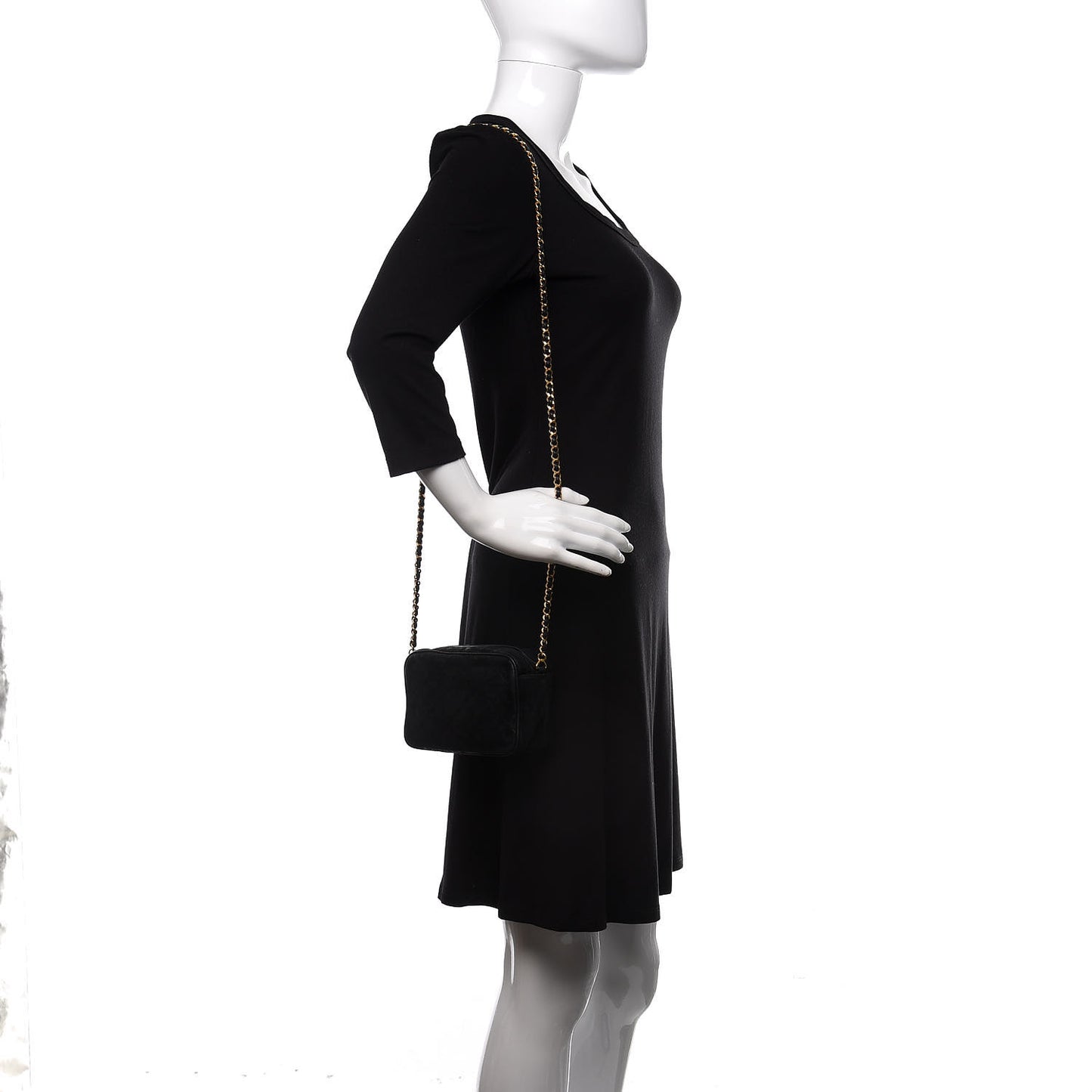 Suede Quilted Camera Case Crossbody Bag Black