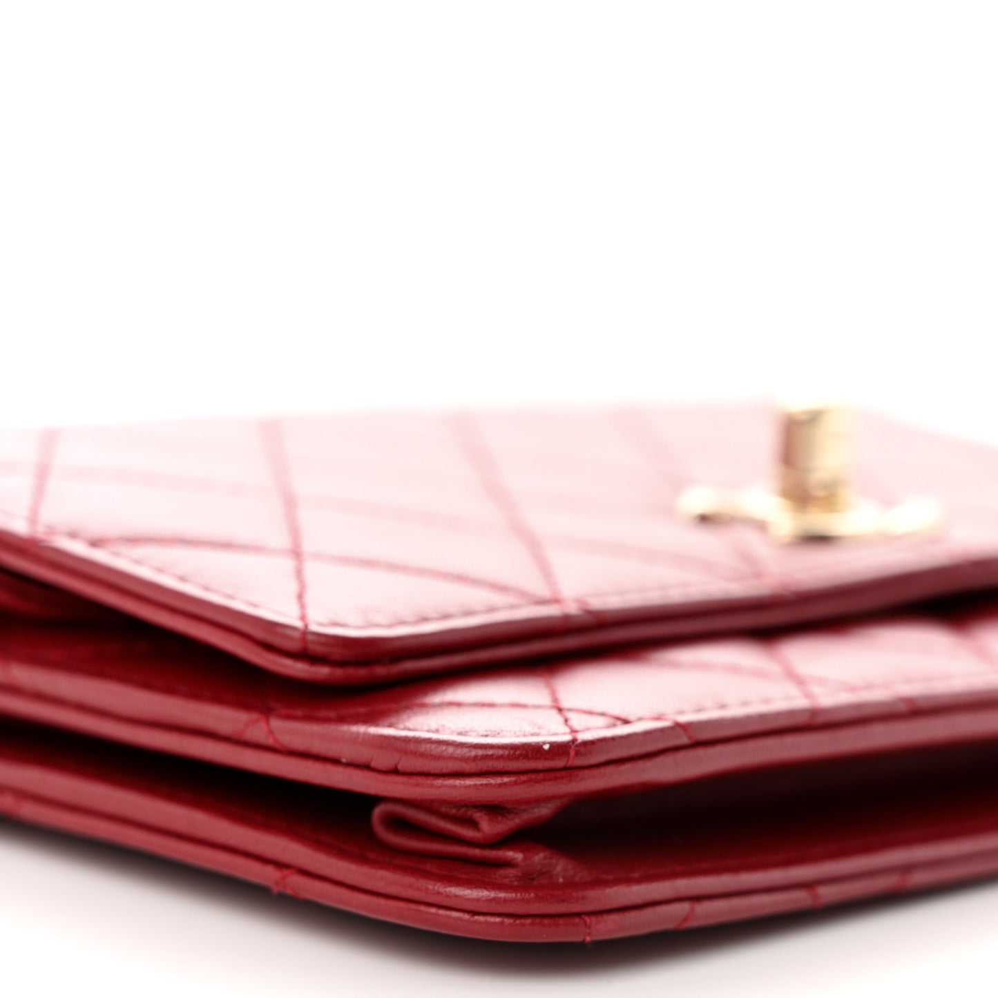 Lambskin Quilted Trendy CC Wallet On Chain WOC Red