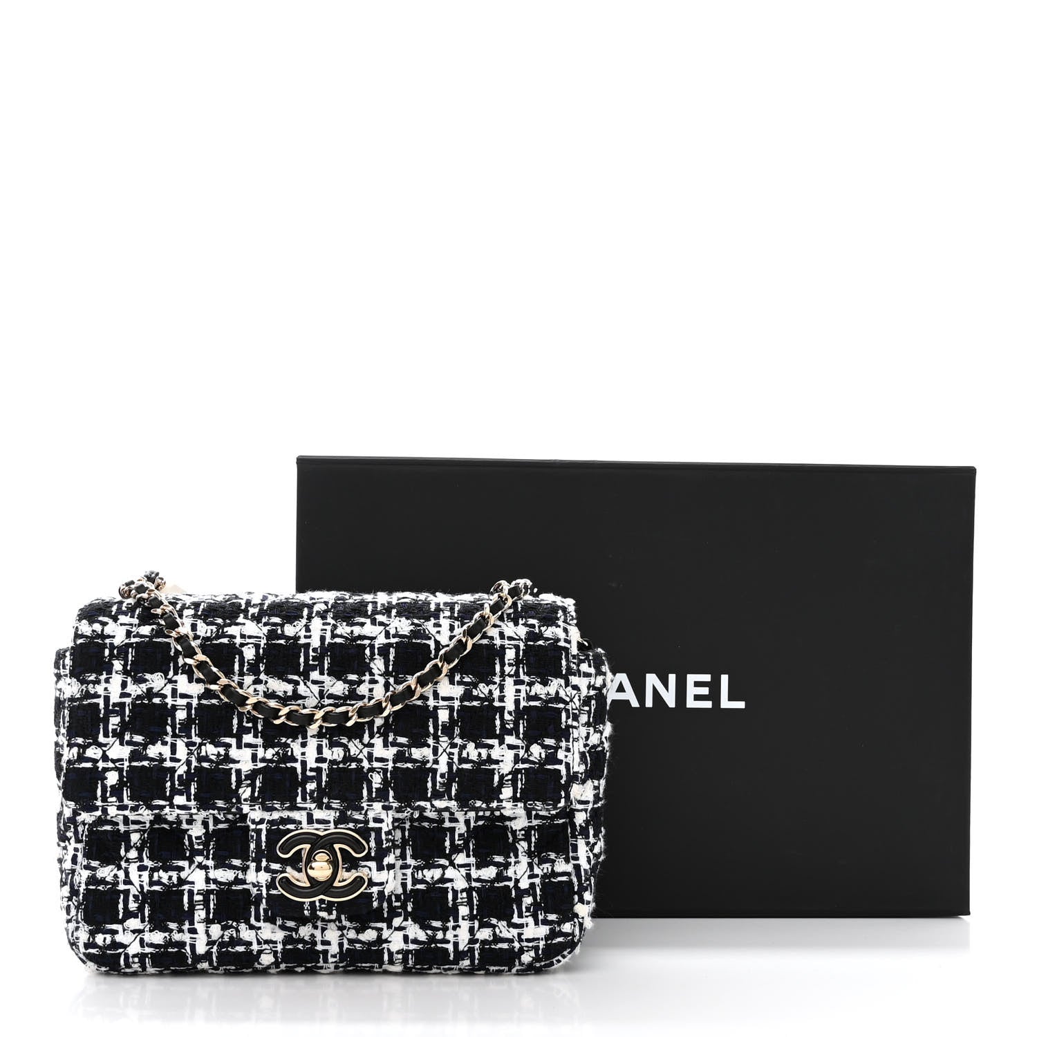 Chanel Tweed Resin Quilted Mini Heart Square Flap Navy White Black 6 of 11