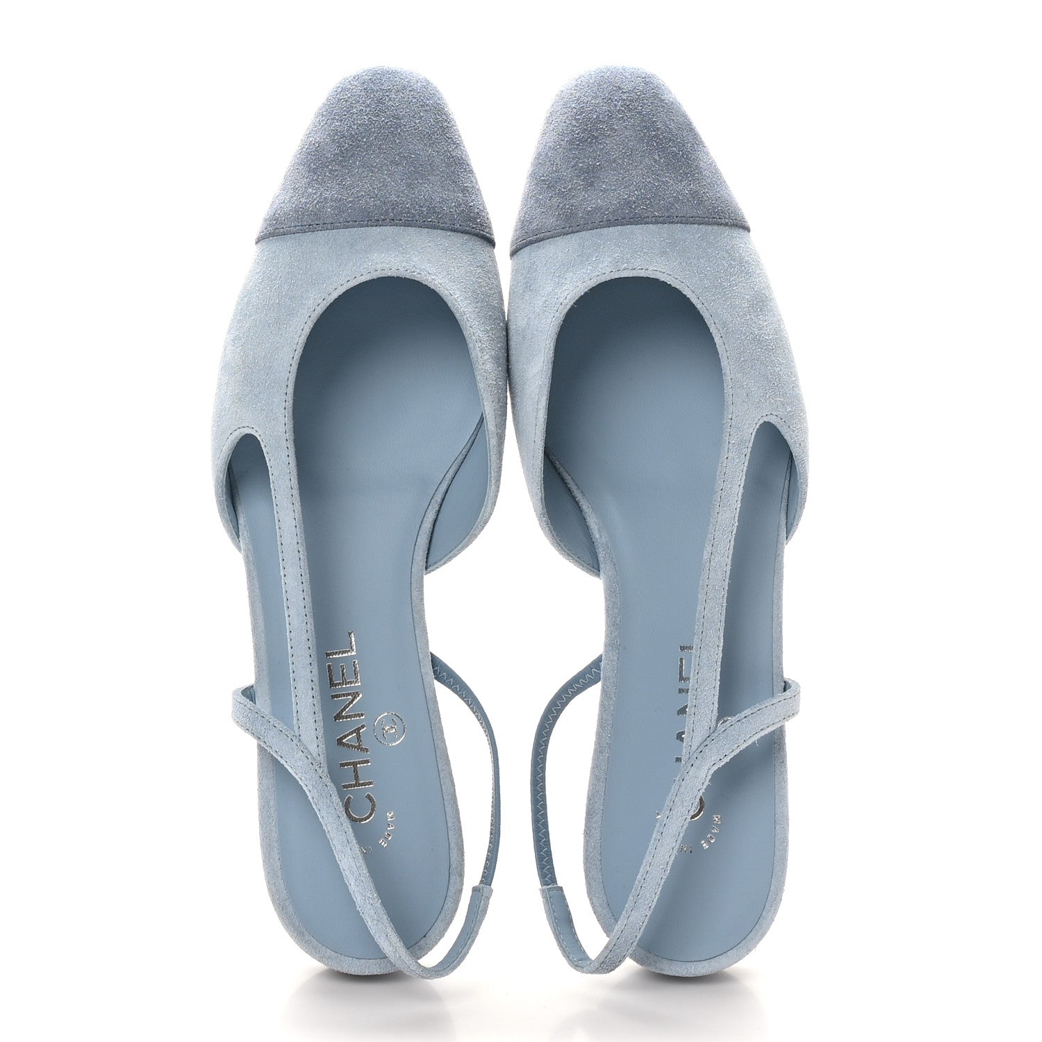 Chanel Suede Cap Toe CC Slingback Pumps 40 Light Blue 2 of 10