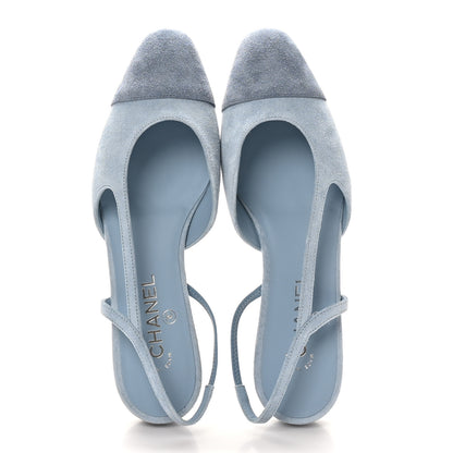 Chanel Suede Cap Toe CC Slingback Pumps 40 Light Blue 2 of 10