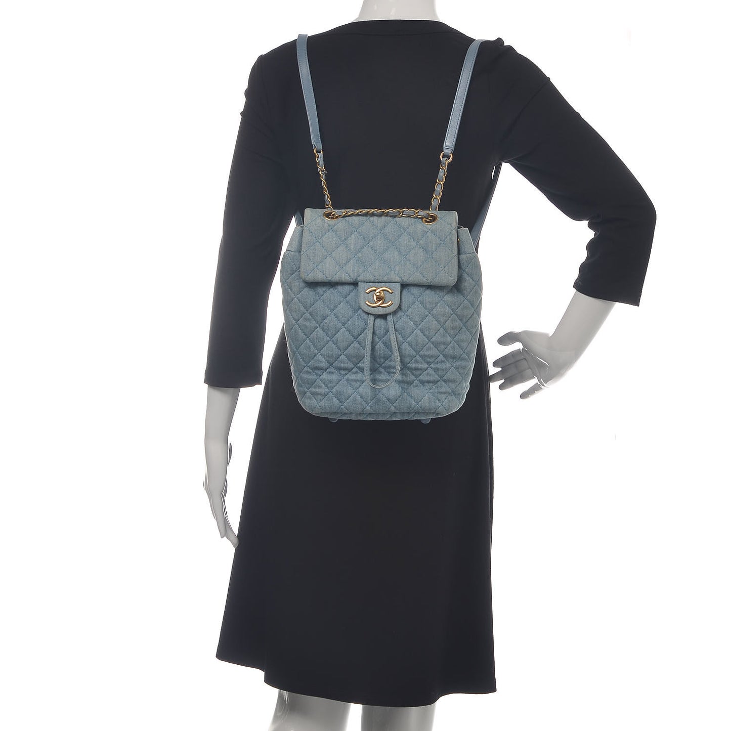 Washed Denim Quilted Small Urban Spirit Backpack Light Blue