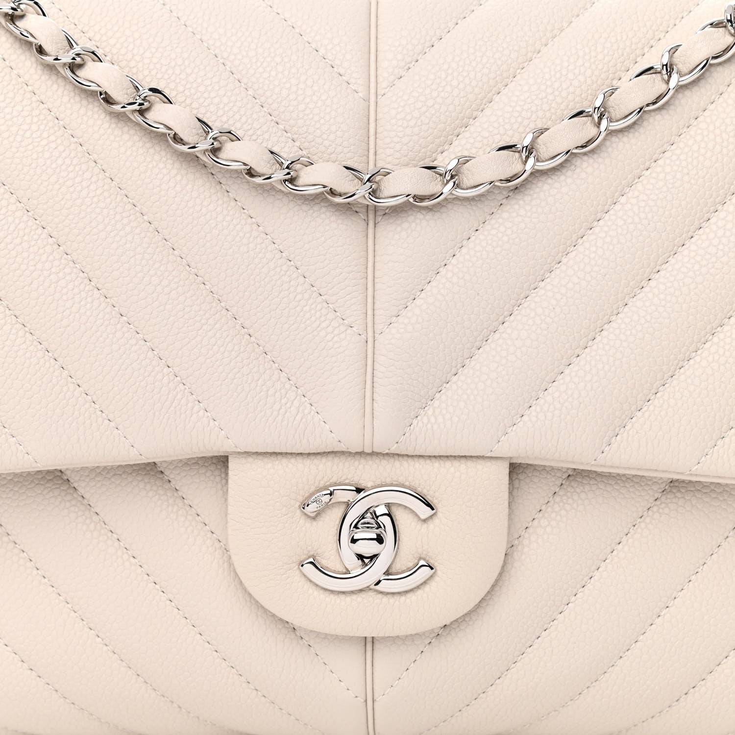 Chanel Caviar Chevron Quilted Large Puffy CC Flap White 8 of 11