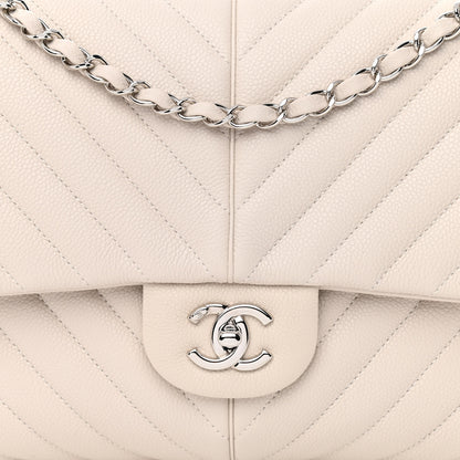 Chanel Caviar Chevron Quilted Large Puffy CC Flap White 8 of 11