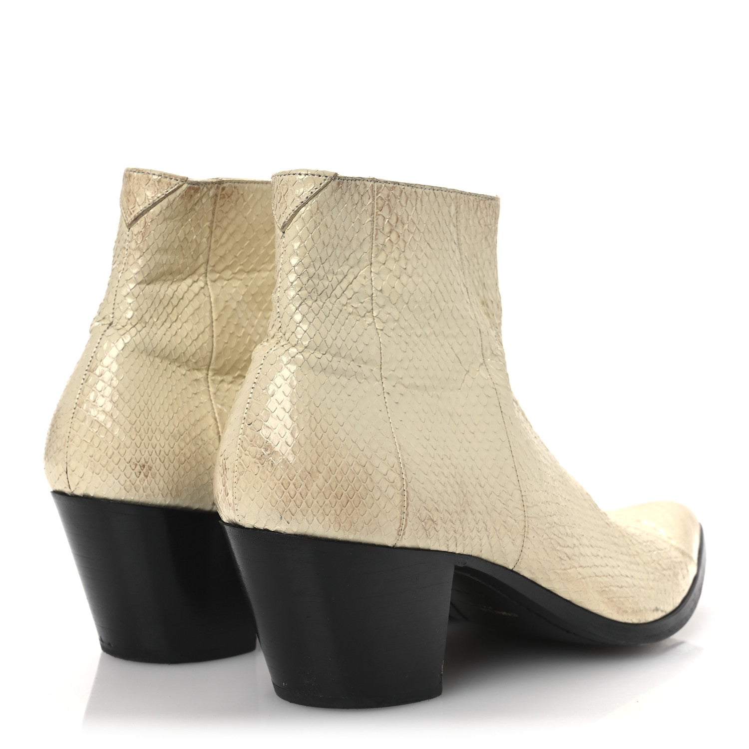 Saint Laurent Lacquered Snakeskin Ayers Finn 60 Crop Zip Boots 41 Cream 5 of 15