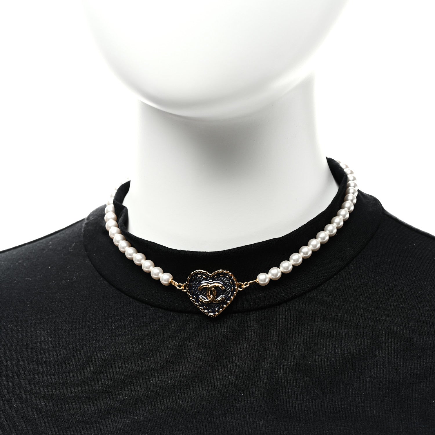 Chanel Metal Denim CC Heart Choker Gold Blue Pearly White 2 of 4