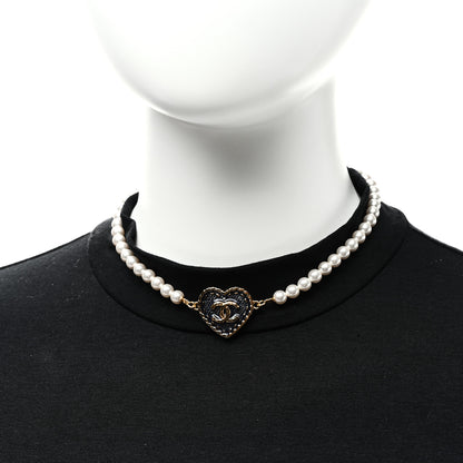 Chanel Metal Denim CC Heart Choker Gold Blue Pearly White 2 of 4