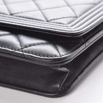 Chanel Lambskin Quilted Boy Wallet On Chain WOC Black 10 of 11