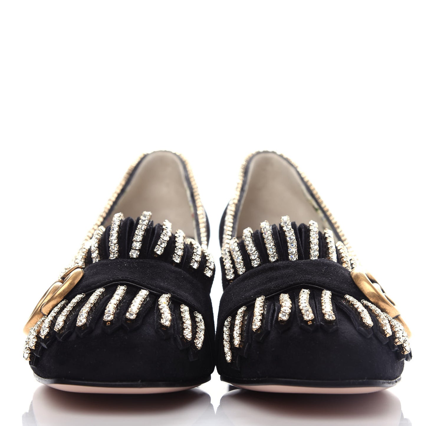 Kid Scamosciato Crystal GG Marmont Fringe 50mm Loafer Pumps 35.5 Black