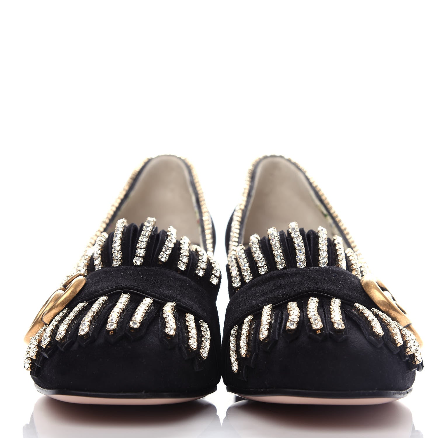 Gucci Kid Scamosciato Crystal GG Marmont Fringe 50mm Loafer Pumps 35.5 Black 2 of 10