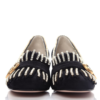 Gucci Kid Scamosciato Crystal GG Marmont Fringe 50mm Loafer Pumps 35.5 Black 2 of 10
