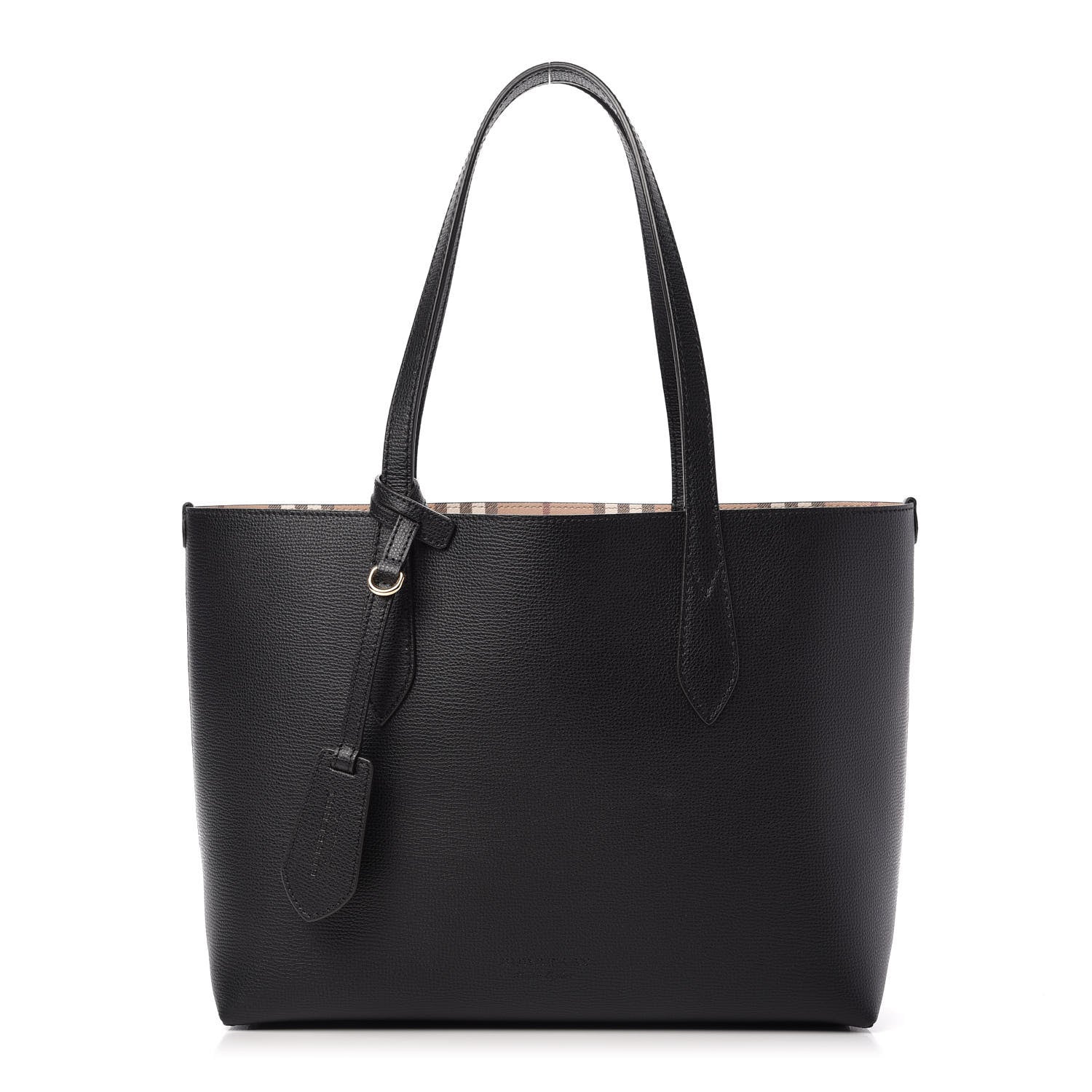 Burberry Grainy Calfskin Haymarket Check Medium Reversible Tote Black 1 of 10