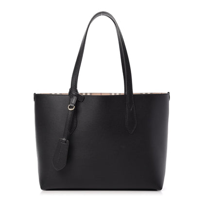 Burberry Grainy Calfskin Haymarket Check Medium Reversible Tote Black 1 of 10