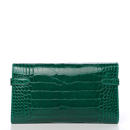 Hermes Shiny Alligator Kelly Longue Wallet Vert Emeraude 3 of 22