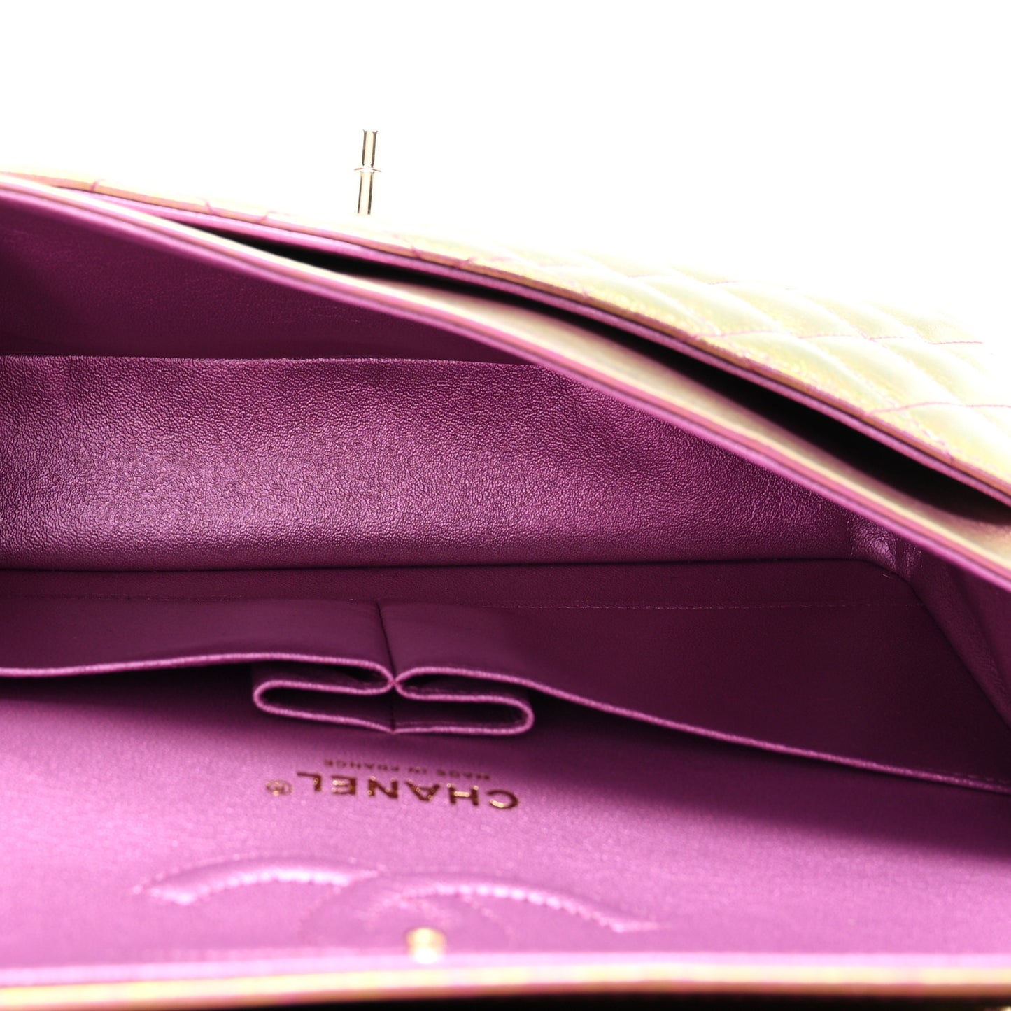 Iridescent Lambskin Quilted Medium Double Flap Purple