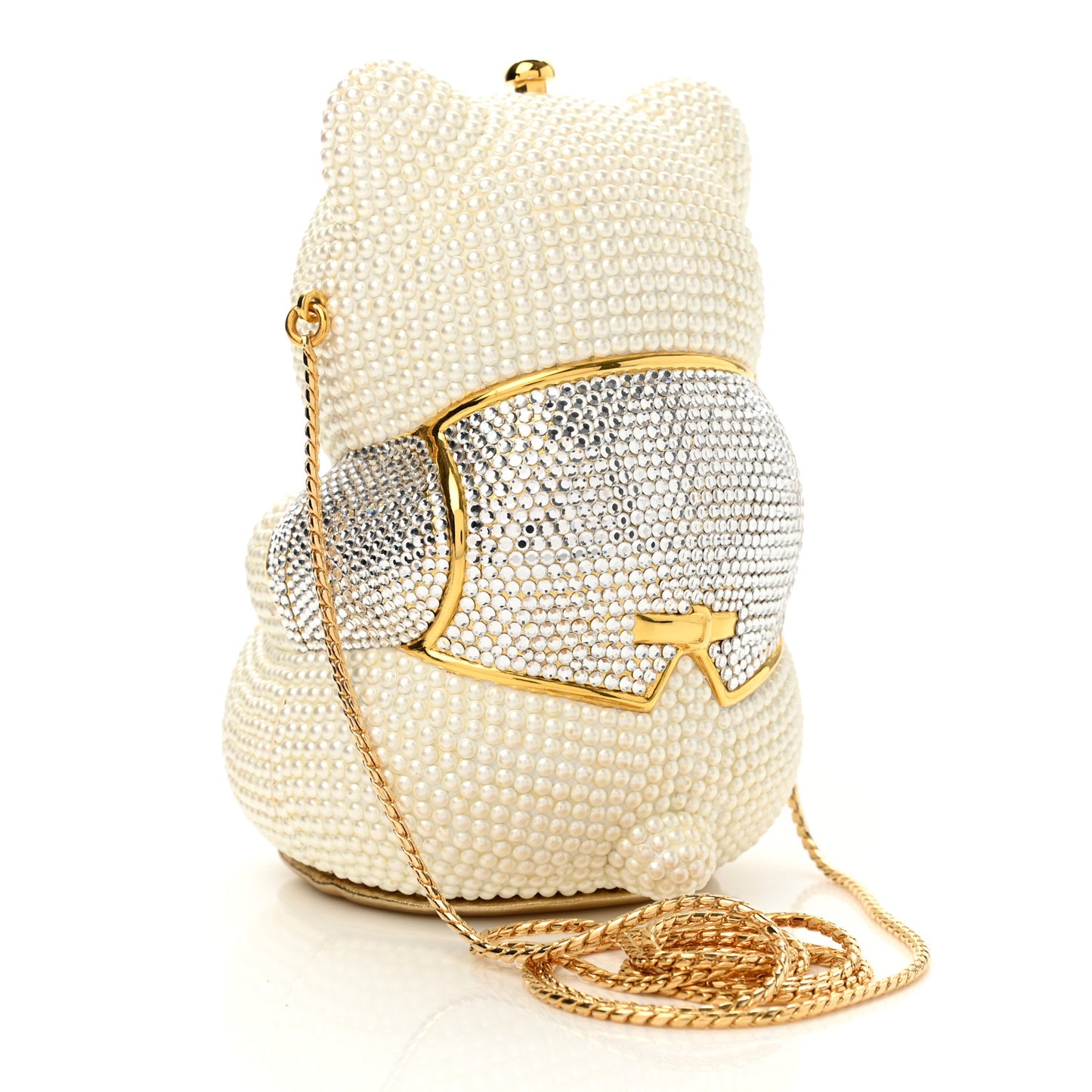 Pearl Crystal Sweetheart Bear Minaudiere Clutch White