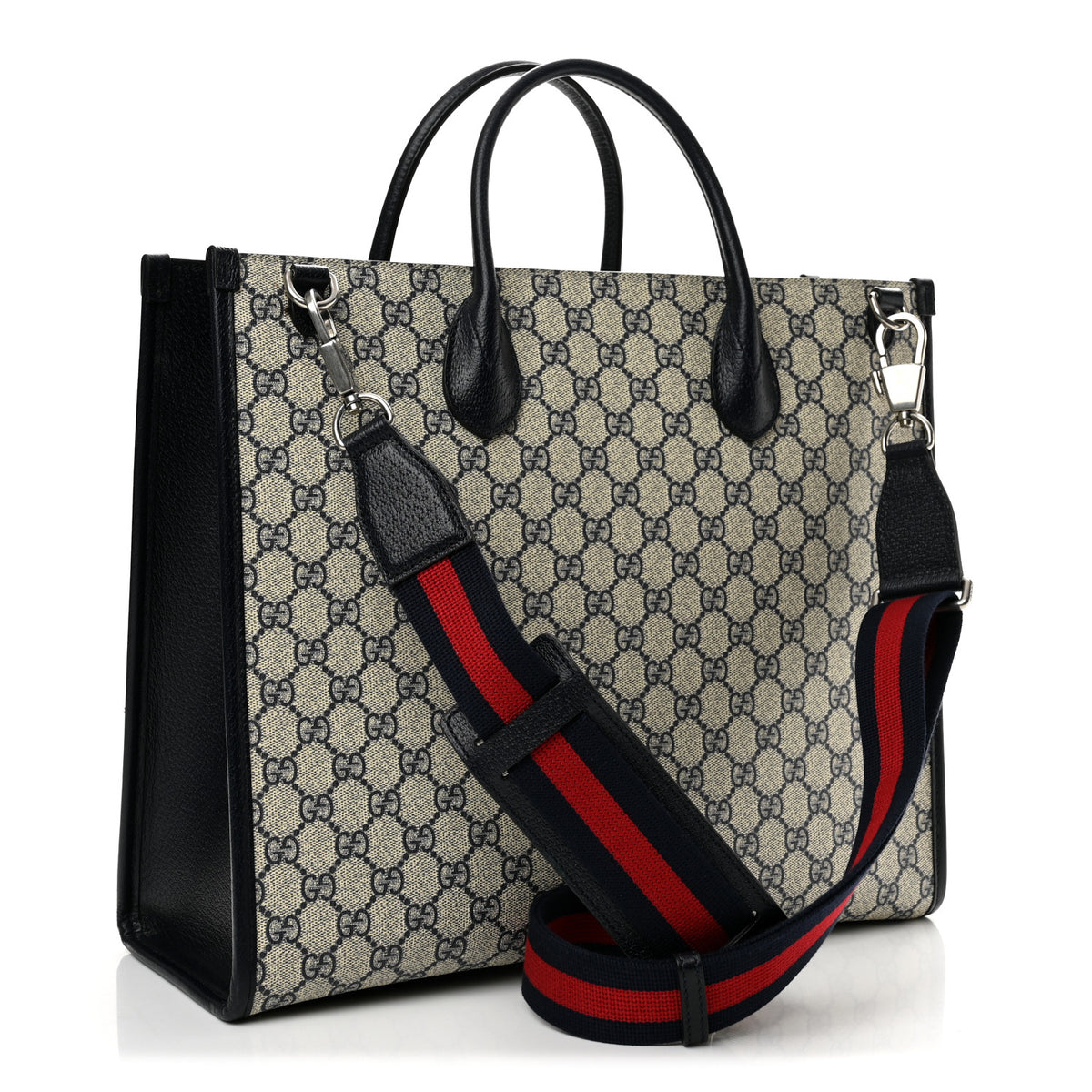 GG Supreme Monogram Azalea Calfskin Medium Retro Interlocking G Tote Bag Beige Blue