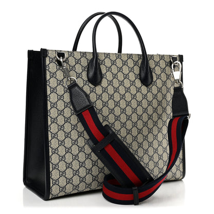 Gucci GG Supreme Monogram Azalea Calfskin Medium Retro Interlocking G Tote Bag Beige Blue 3 of 12