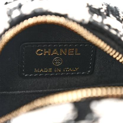 Chanel Tweed Quilted Round Clutch With Chain Black Ecru White 4 of 10