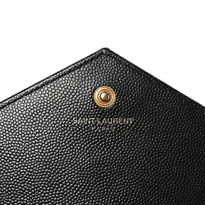 Saint Laurent Grain De Poudre Matelasse Chevron Monogram Chain Wallet Black 7 of 10