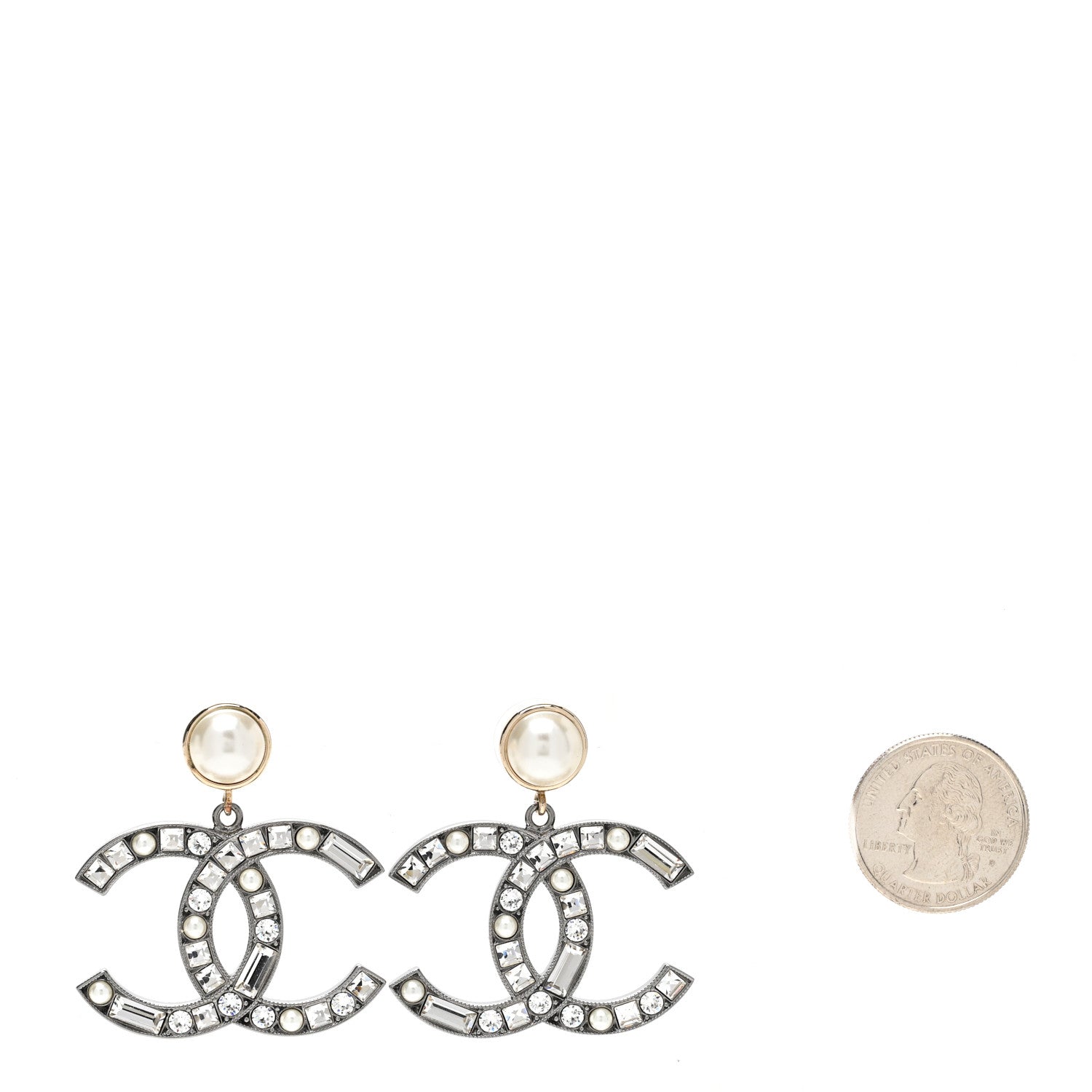 Chanel Crystal Baguette Pearl Bright Young Things CC Drop Earrings Silver 2 of 5